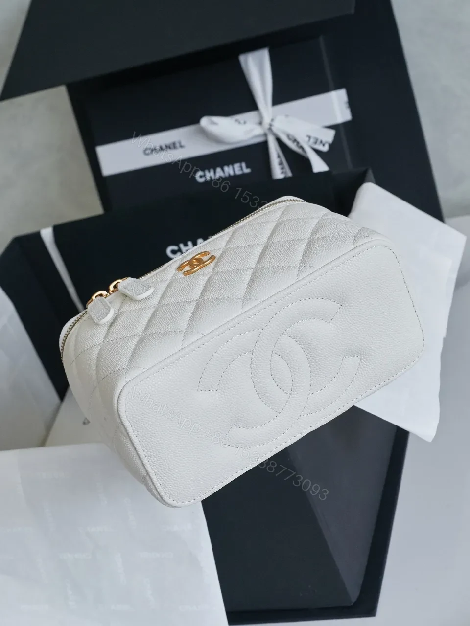 View 7 of White Quilted Mini Bag with Gold Chain