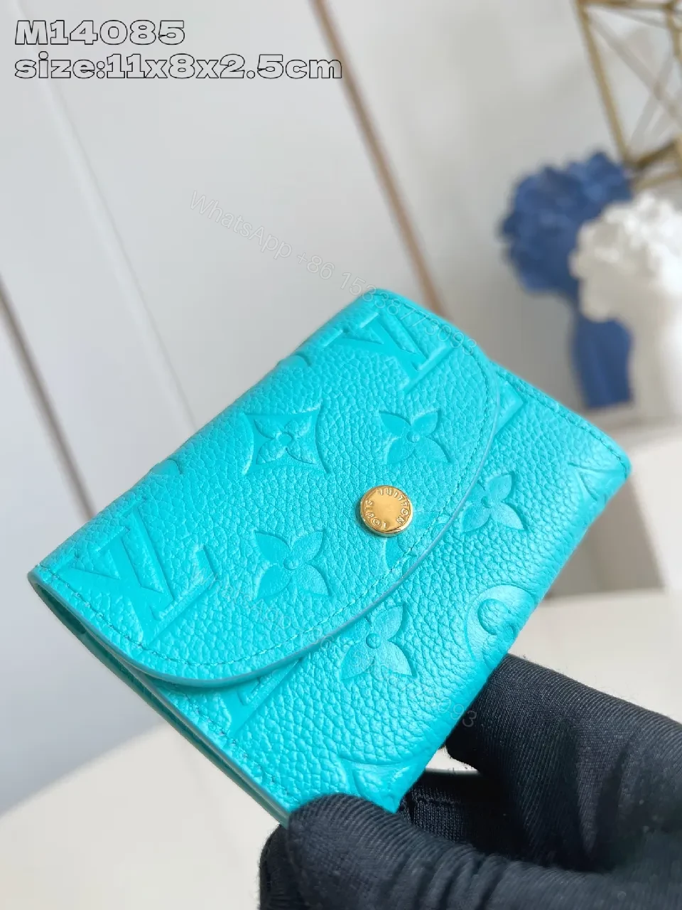 View 3 of Vibrant Turquoise Monogram Wallet — Compact Luxury Organizer