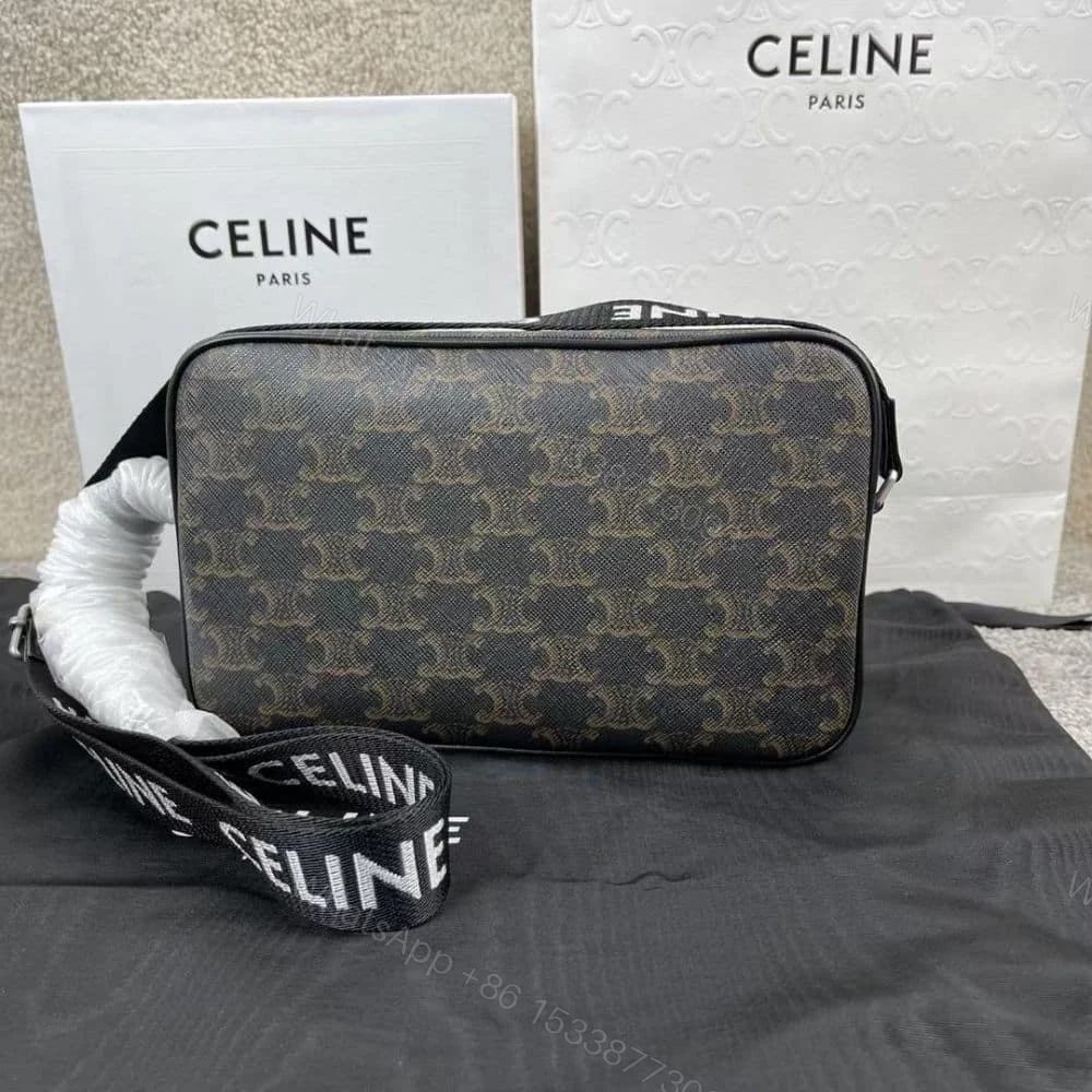 View 3 of CELINE MEDIUM MESSENGER BAG IN TRIOMPHE CANVAS BLACK 23CM 197202DND 38OS