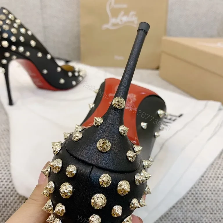 View 6 of Statement Studded Heels: Pointed Toe, Black Leather, Lux Edge Heels