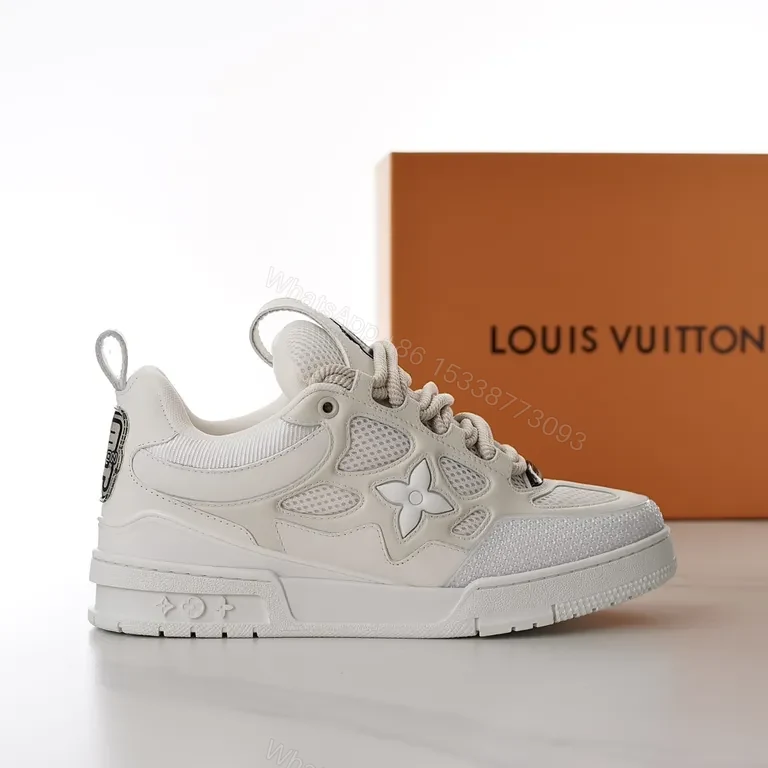 White Leather & Mesh Luxury Sneaker: Subtle LV Star Accent — view 1