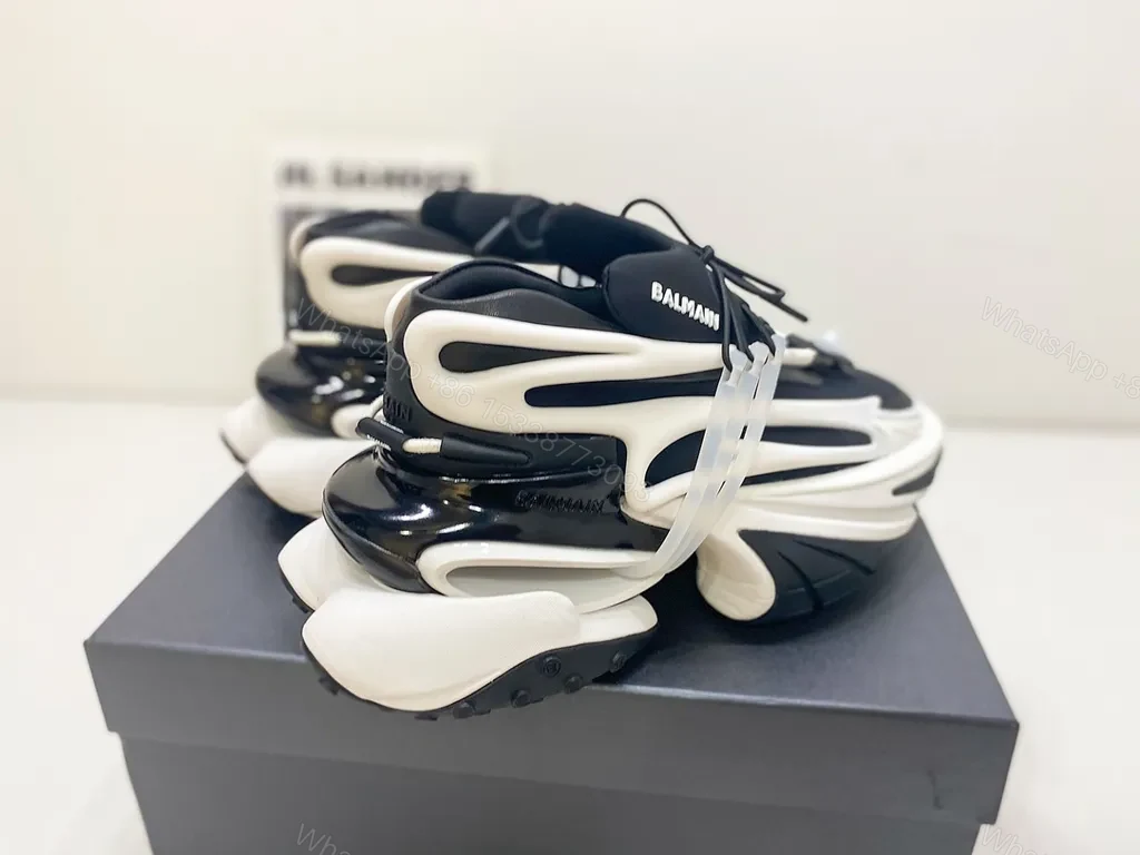 View 5 of Balmain-Style Chunky Sneakers: Premium Knit Leather, All-Day Comfort