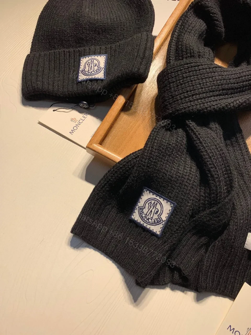 View 7 of Cozy Black Knit Beanie & Scarf Set — Warm, Luxurious Twist