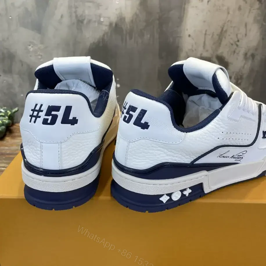 View 6 of LOUIS VUITTON LV TRAINER SNEAKERS IN WHITE AND NAVY BLUE – LSVT353