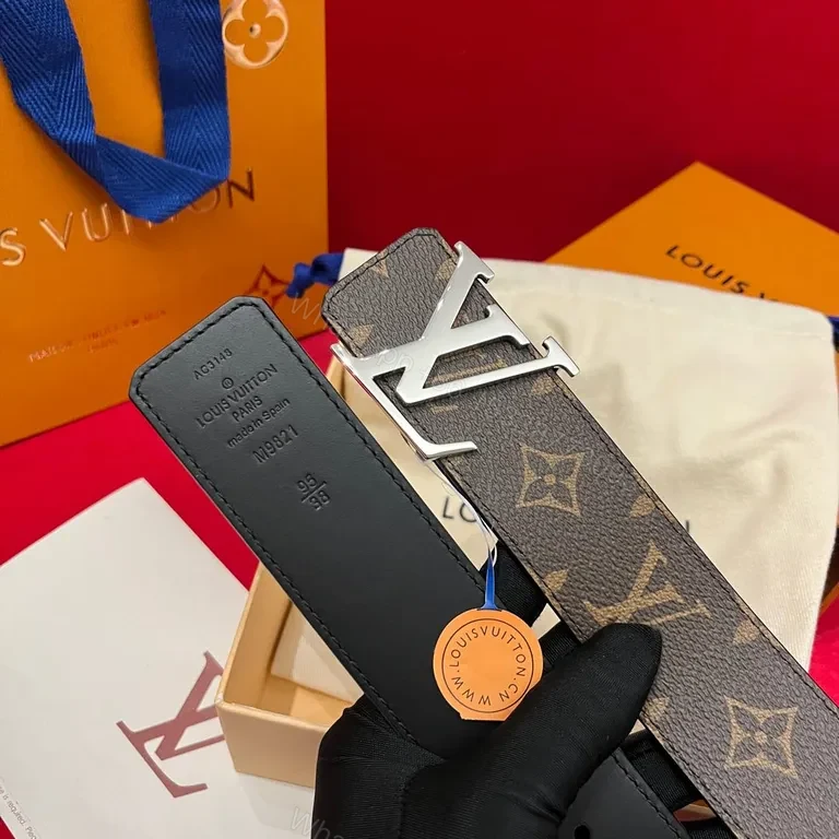 View 4 of Lux LV Monogram Belt: Signature Silver Buckle, Premium Canvas