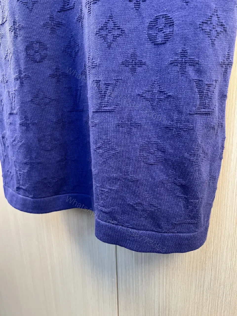 View 7 of Royal Blue Knit T-Shirt with Tonal LV Pattern, Crew Neck