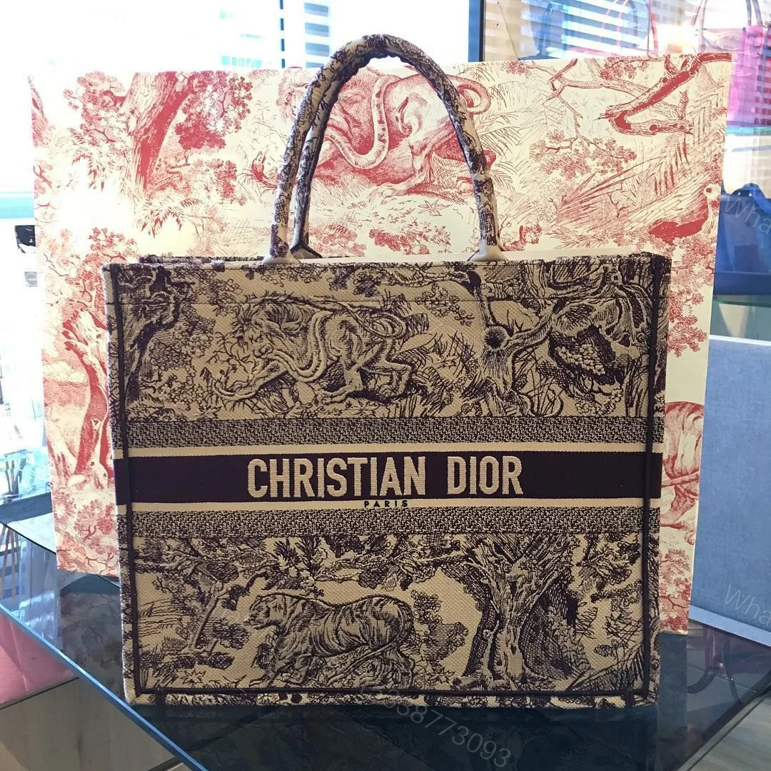 View 4 of Christian Dior Book Tote Bag In Dior Oblique Motif Embroidery First Copy | AAA+ Replica
