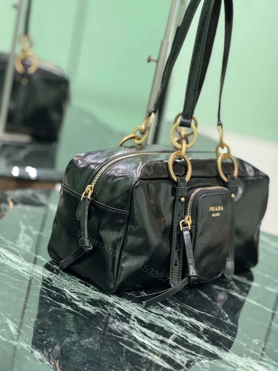 View 6 of Gloss Black Luxury Handbag: Structured, Practical Chic Bag