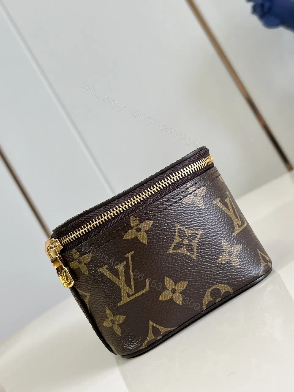 View 3 of Brown Monogram Canvas Compact Pouch with Gold Hardware Clutch