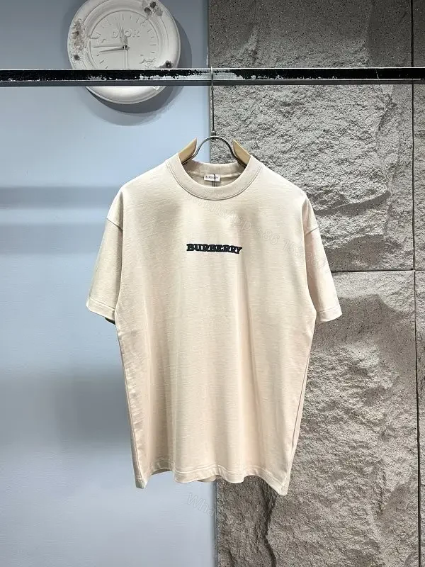 Light Beige Off-White Loose Tee with Chest Logo, Short Sleeves — view 1