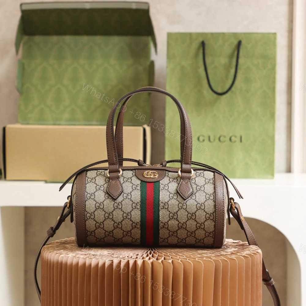 Gucci一比一迷你波士頓手提包Ophidia老花綠紅織帶經典款 — view 1