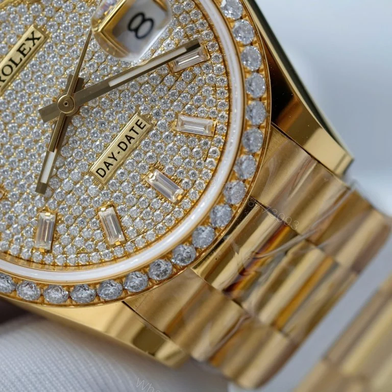 View 4 of Rolex Day-Date 36mm Super Clone18K Gold Wrapped + Moissanite Diamonds