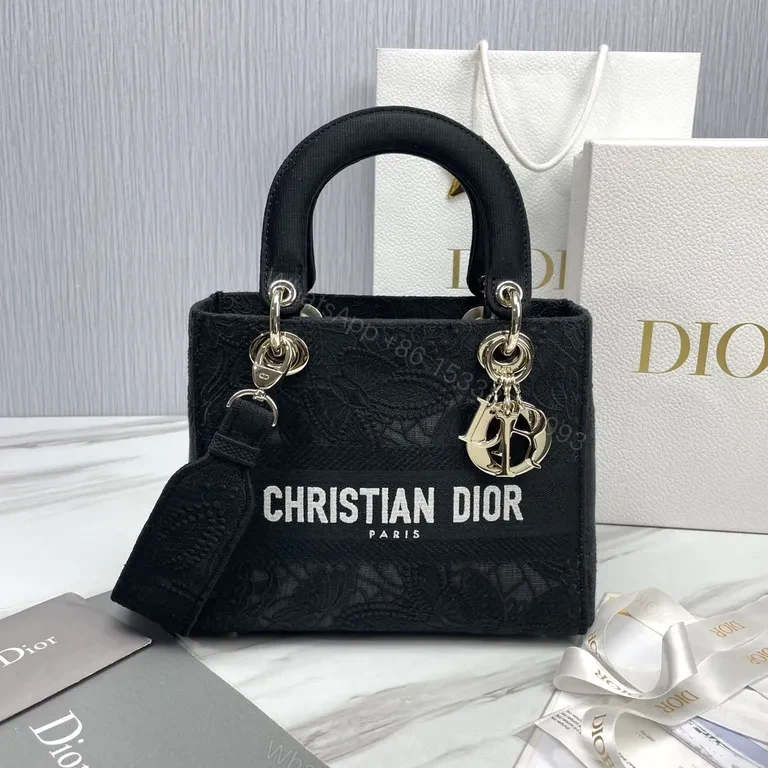 Compact Lace-Texture Dior Logo Tote: Luxe City Bag — view 1