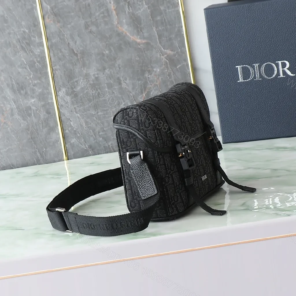 View 3 of Monochrome Jacquard Messenger: Structured, Subtle Luxury Bag