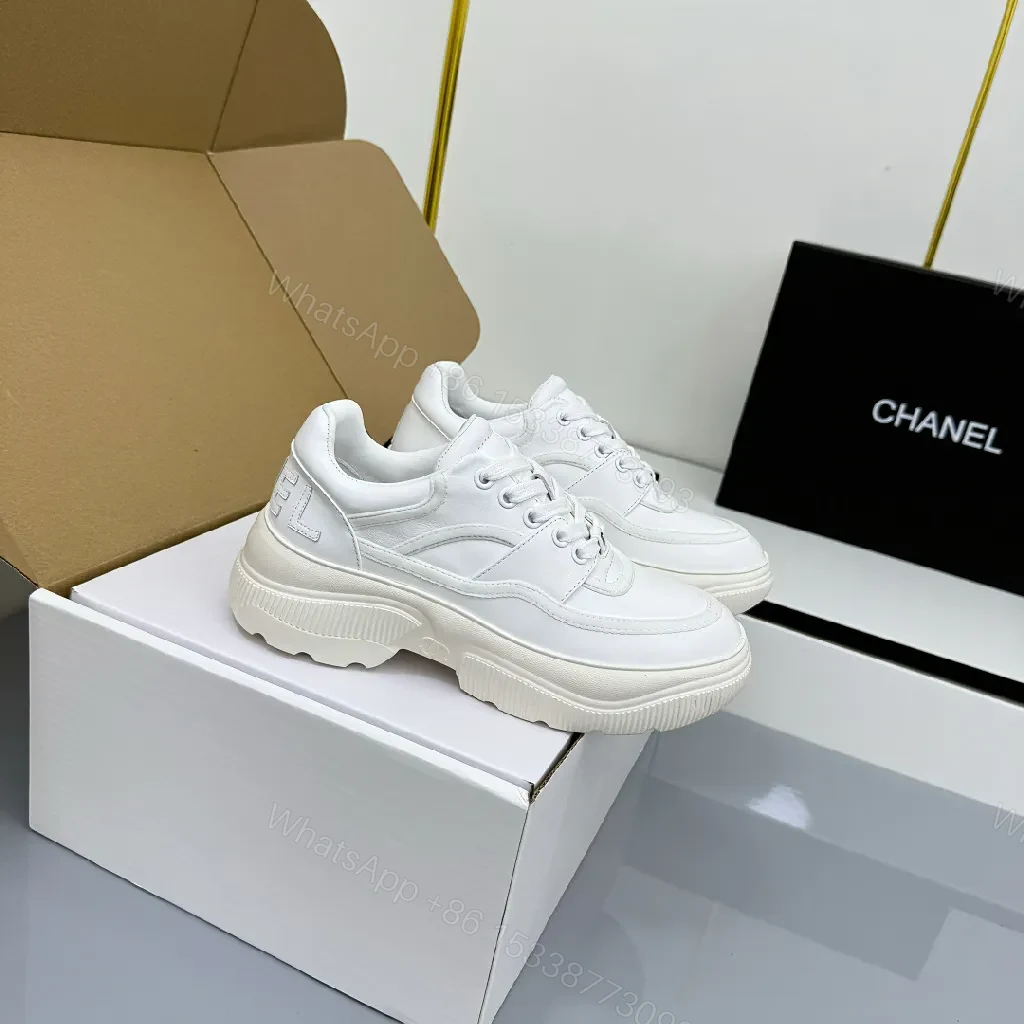 View 5 of White Leather Chunky-Sole Sneakers + Cushioned Comfort + Sneakers