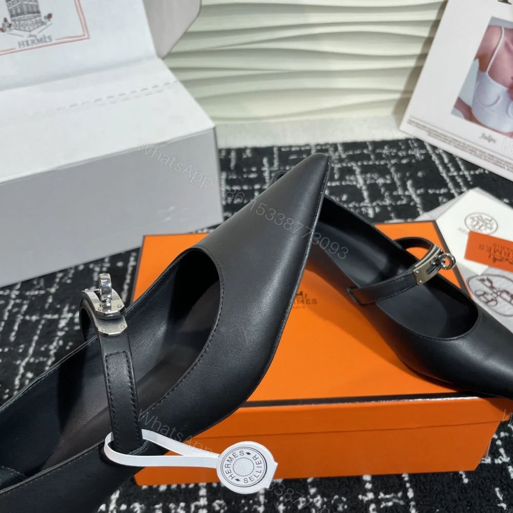 View 8 of 高仿Hermes*Kelly系列H251007Z02小牛皮高踭鞋黑色4CM免檢版
