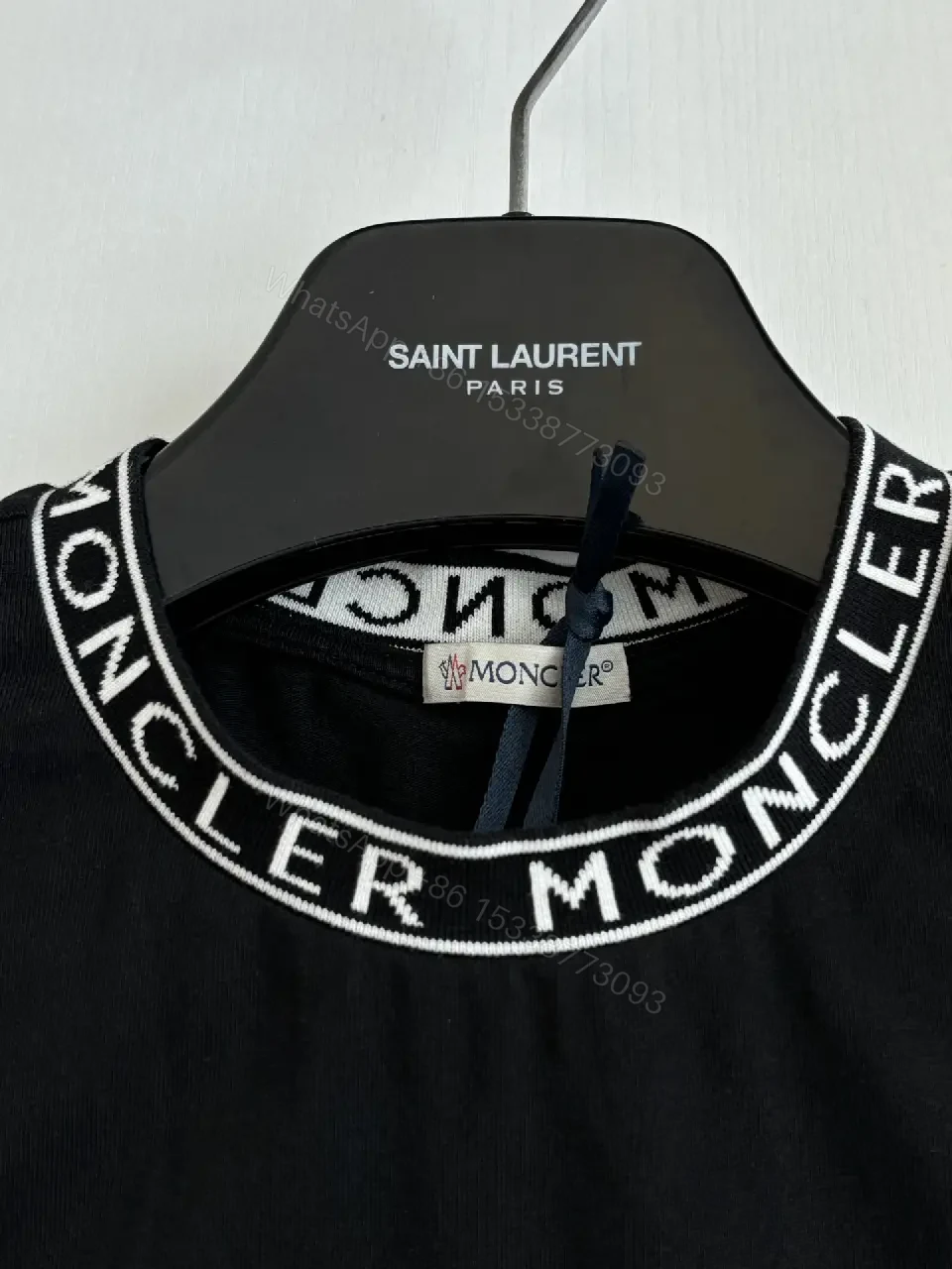 View 3 of Black Cotton Tee with Moncler Logo Collar