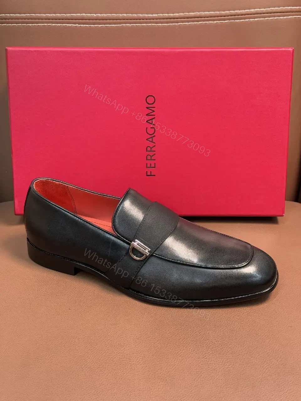 View 6 of Black Leather Slip-On Loafers with Subtle Hardware