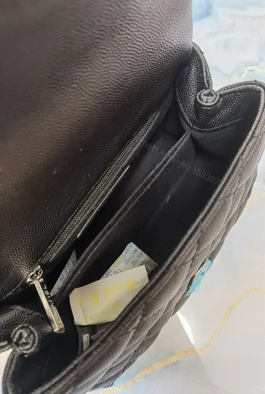 View 8 of Chic Quilted Black Leather Handbag with CC Hardware