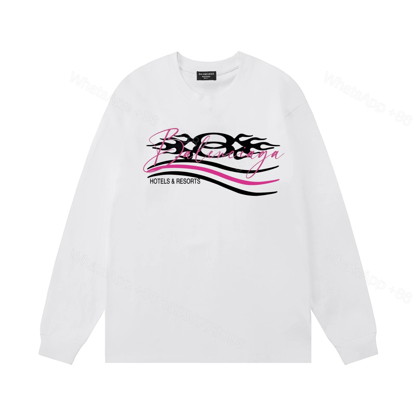 Balenciaga 一比一白色長袖T恤 粉黑漸層HOTELS潮流印花款 — view 1