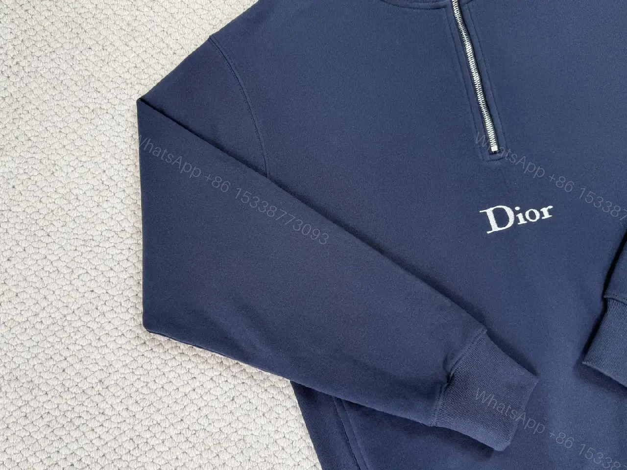 View 7 of Navy Knit Quarter-Zip Hoodie: Luxe Minimalist Layering