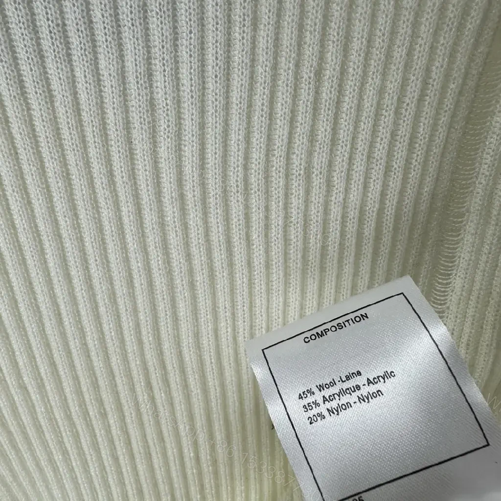View 7 of Minimalist Ribbed Knit Tee with Subtle Crest Logo - White/Creme, Premium Knit, Crewneck Tee