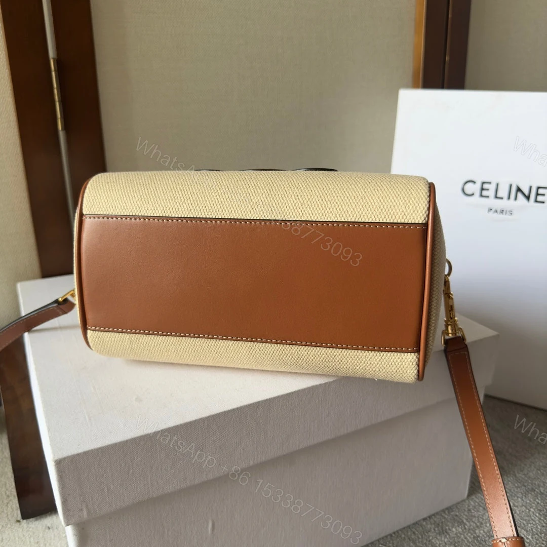 View 7 of CELINE SMALL BOSTON CUIR TRIOMPHE IN TEXTILE AND CALFSKIN TAN