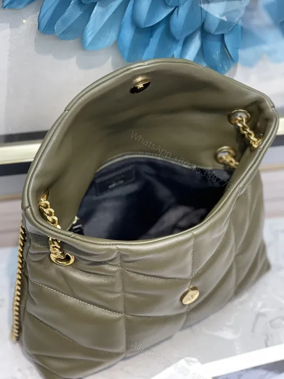 View 7 of Taupe Olive Quilted Leather Shoulder Bag with Gold Hardware â€“ Luxe Everyday Style