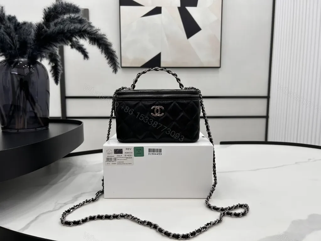 View 5 of Chic Quilted Mini Bag - Black, Chain Strap, Luxe Shine