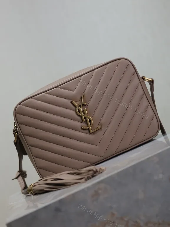 View 8 of Chic Quilted Crossbody with Gold YSL Monogram, Leather