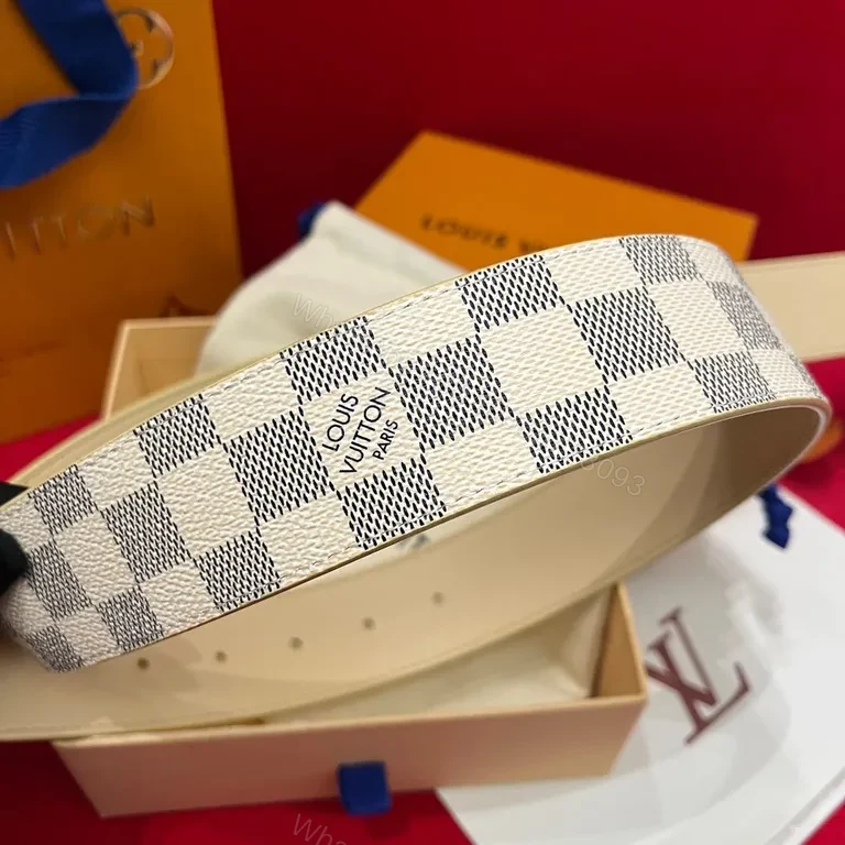 View 2 of Checked Monogram Belt: Bold Luxury Checkerboard Buckle Belt