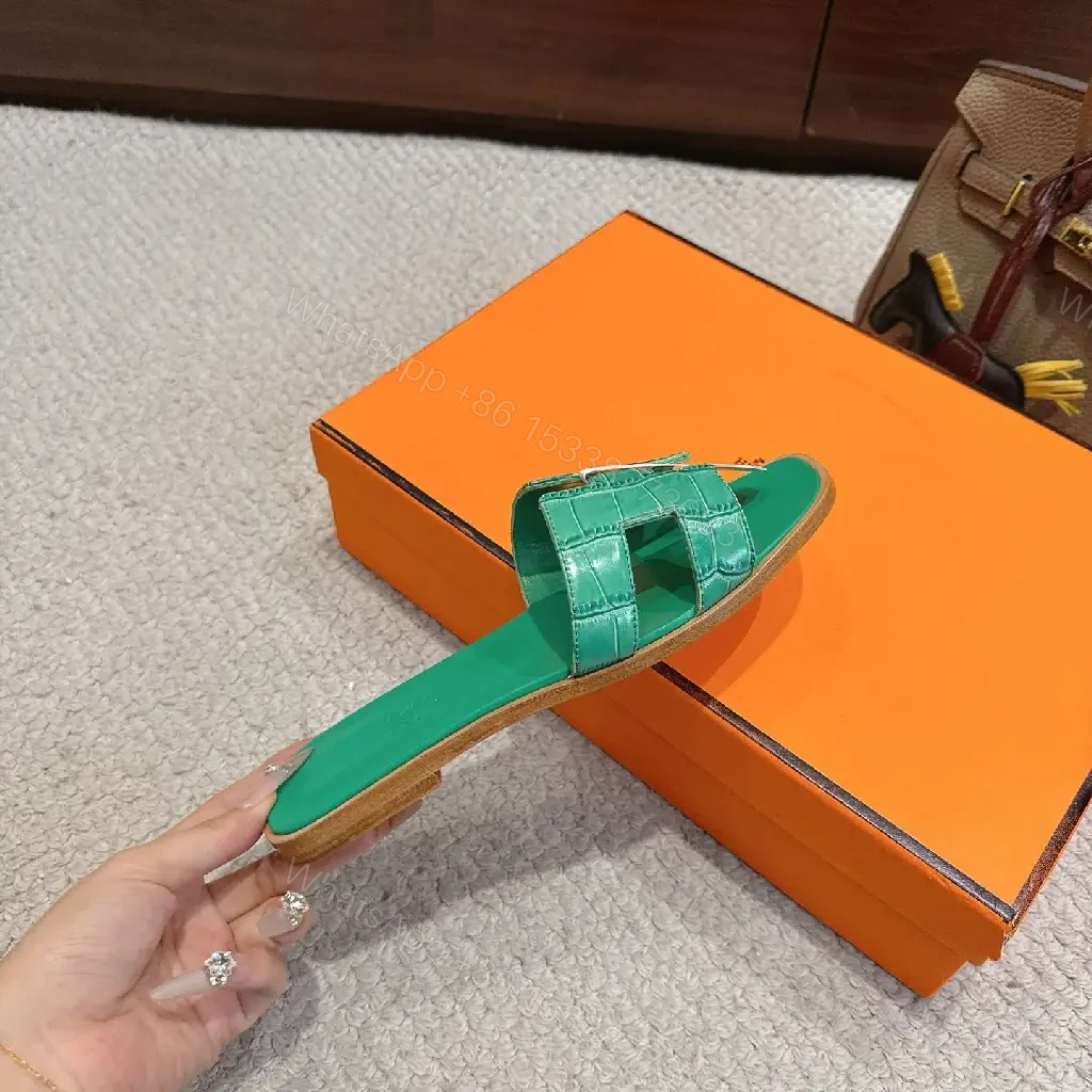View 5 of Vivid Green Leather Slide: Luxe Comfort, Everyday Chic