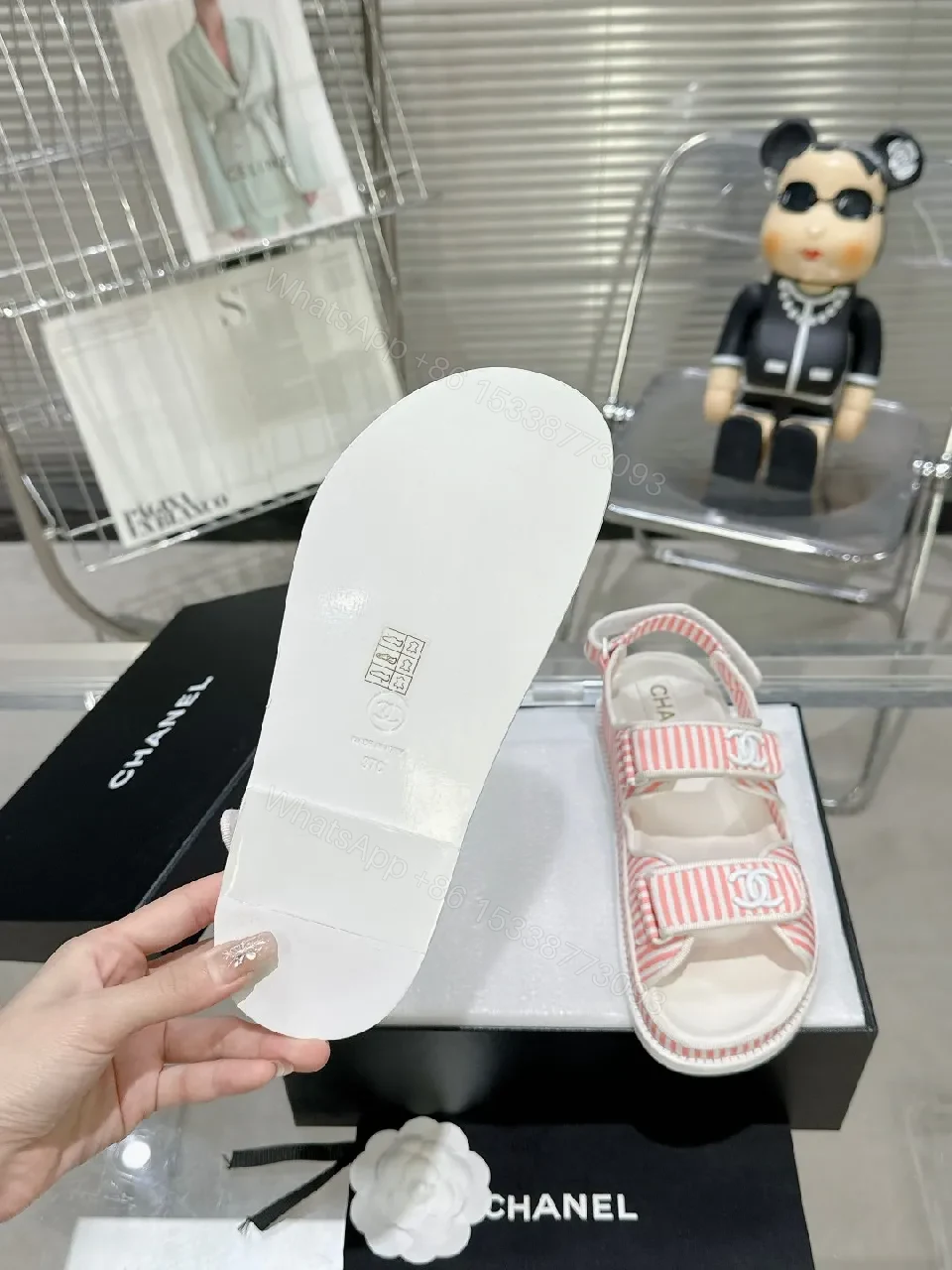 View 6 of Playful Stripes Sandals: Pink-White Luxury Comfort Flats