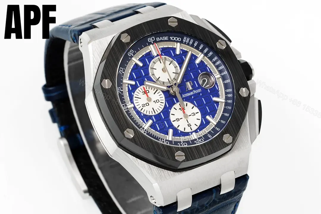 View 2 of BBR Factory Audemars Piguet Royal Oak Offshore 26470 Series 42mm Blue Dial Stainless Steel Watch with Blue Leather Strap