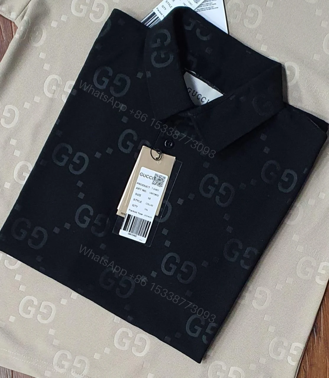 View 2 of Gucci Very Premium Cotton Pique Lycra Polo T-Shirt Black First Copy | AAA+ Replica