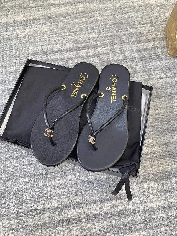 Minimalist Luxe Leather Slides with Double-C Cap Footbed — view 1