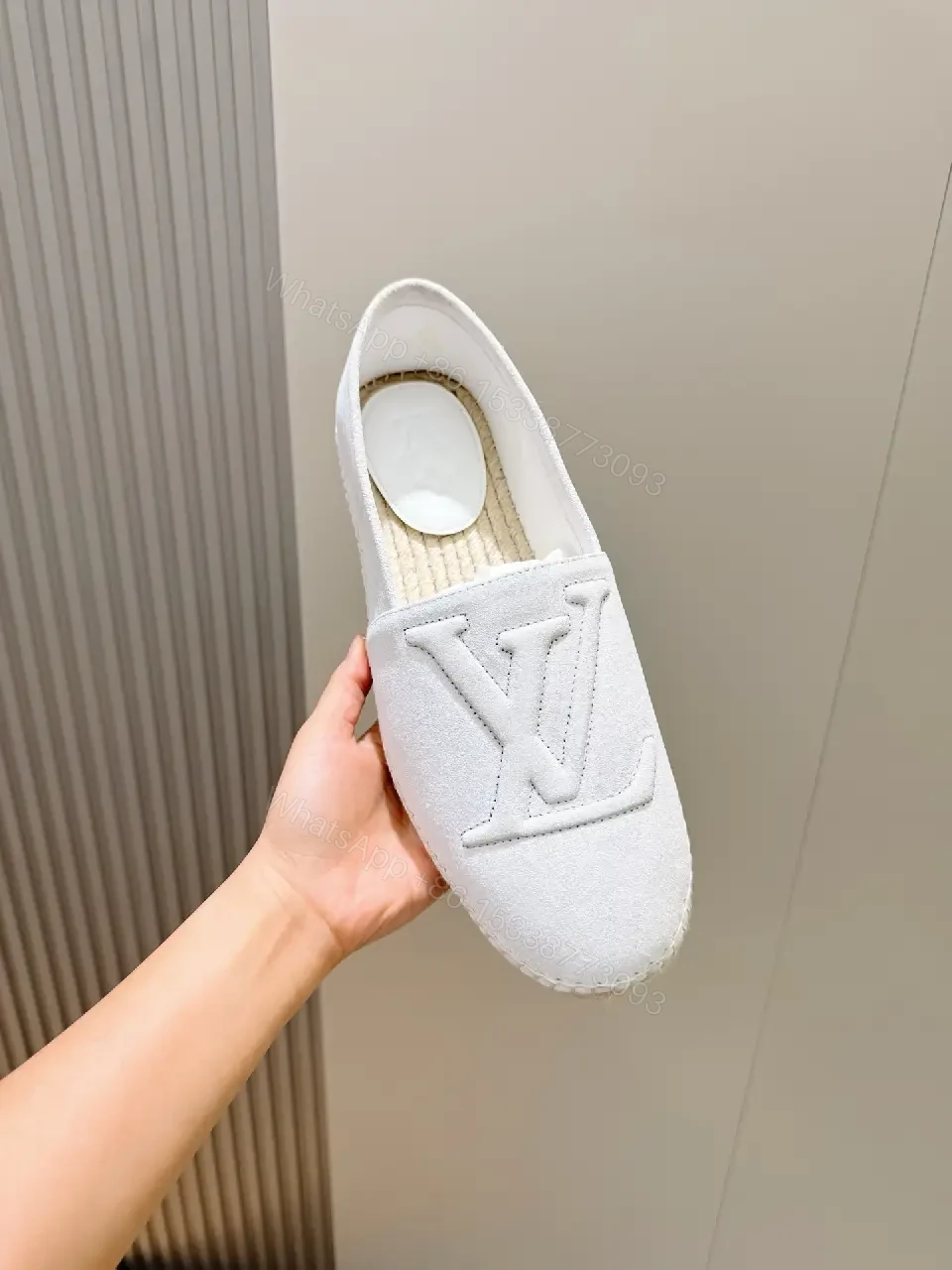 View 8 of Minimalist White Slip-Ons with Subtle LV Motif Fusion Shoes
