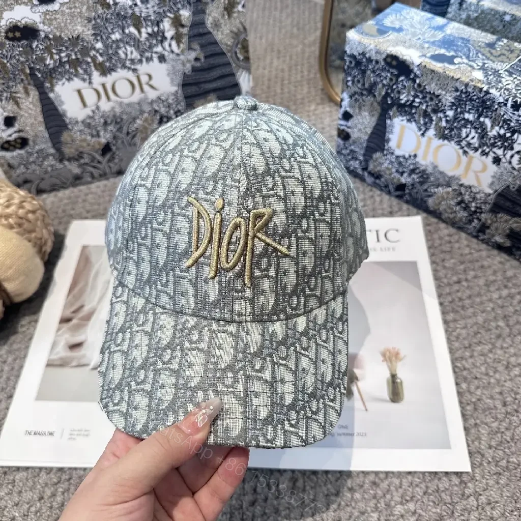 View 11 of Gray Monogram Textured Cap with Gold Dior Embellishment