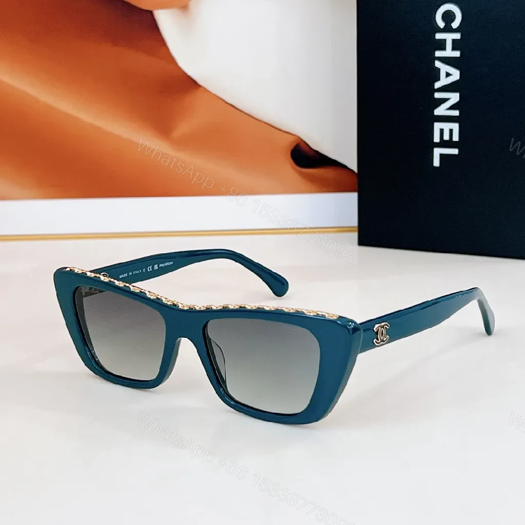 View 8 of Chanel-Inspired Diamond-Accent Cat-Eye Sunglasses, Navy Acetate, Luxury