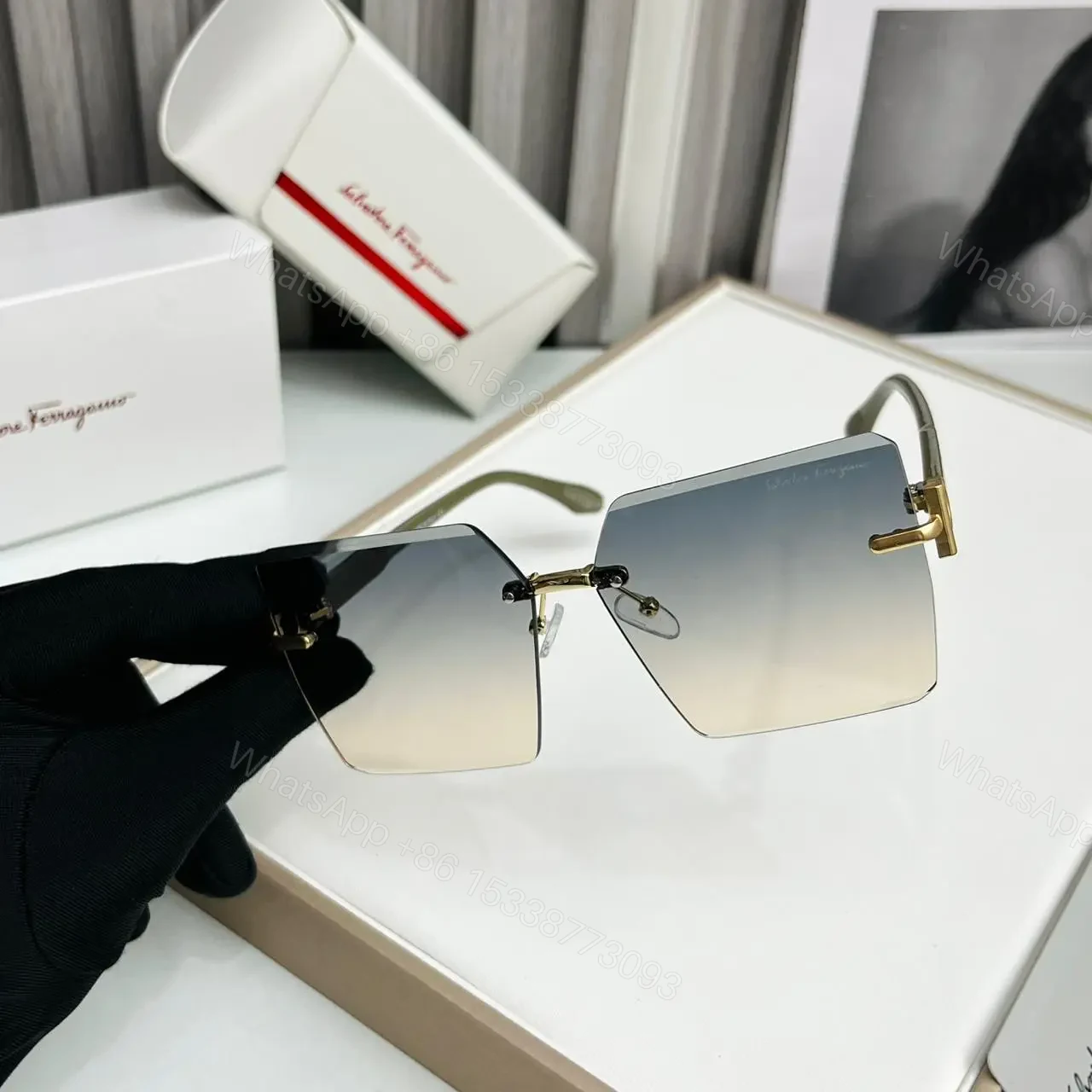 View 2 of Salvatore Ferragamo Rimless Square Gradient Sunglasses