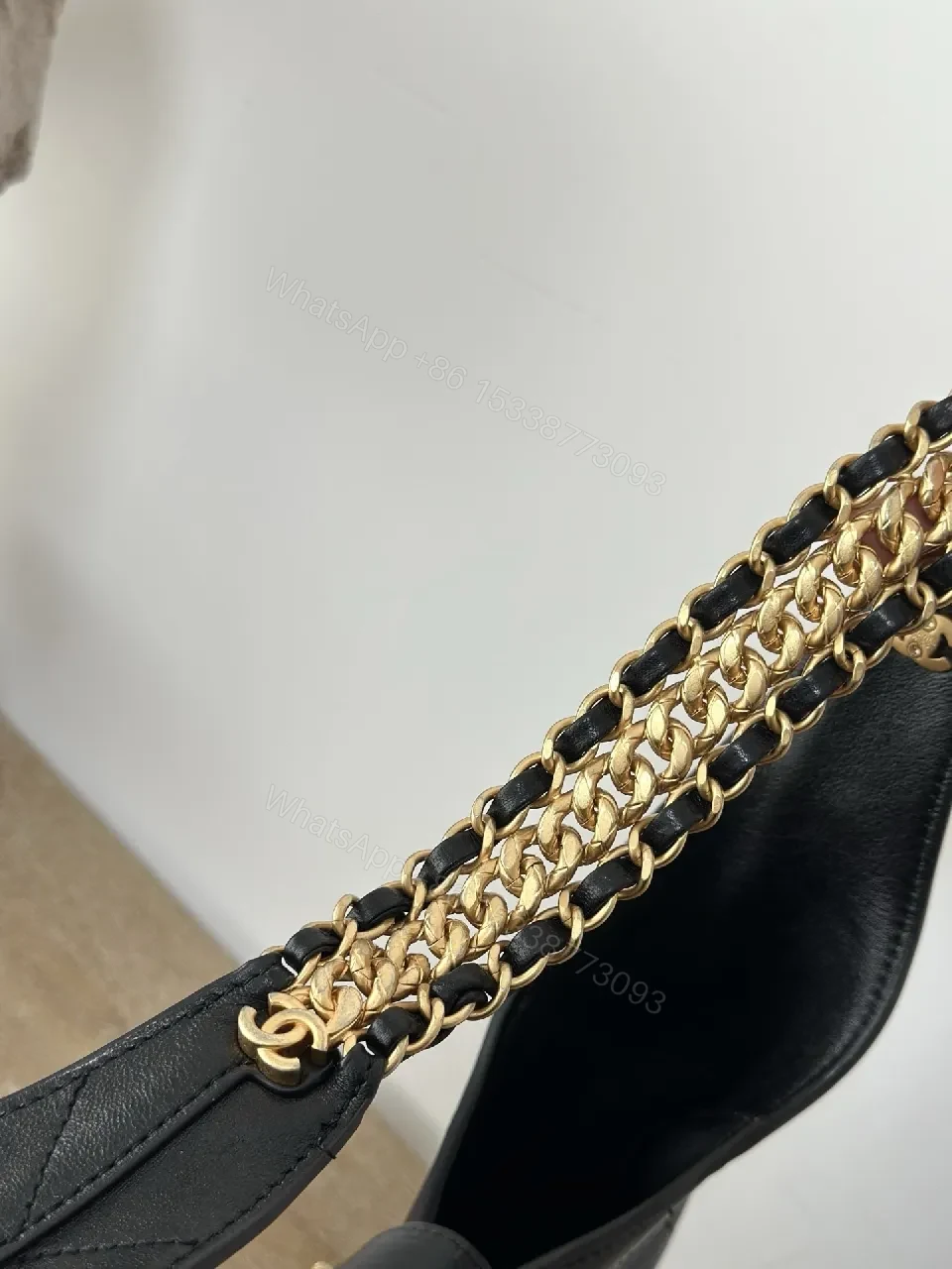 View 4 of Quilted Shoulder Bag with Chain Strap - Gold Emblem Luxe