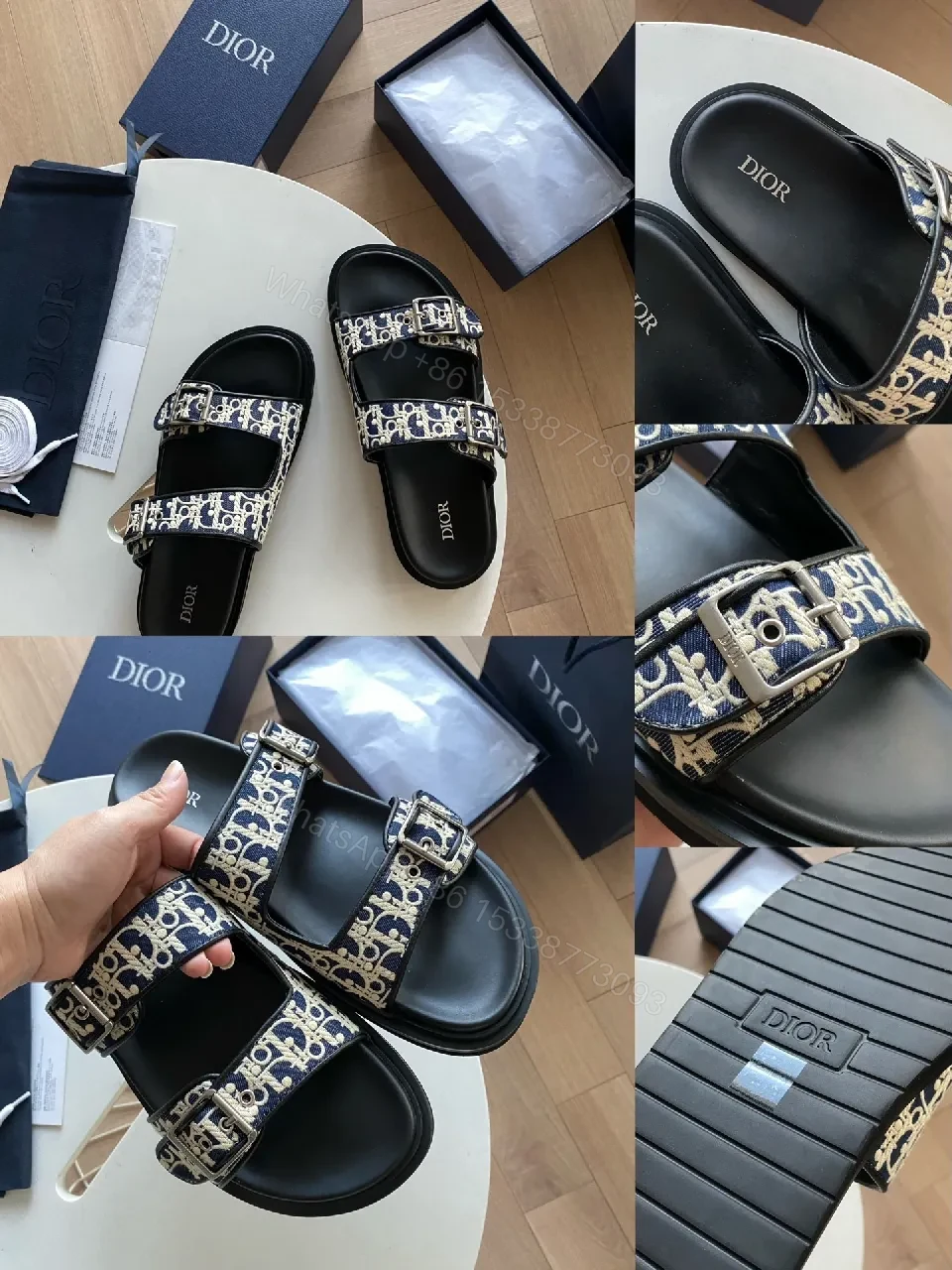 View 10 of Black Monogram Straps Sandals, Leather-Trim, Luxe Casual Comfort