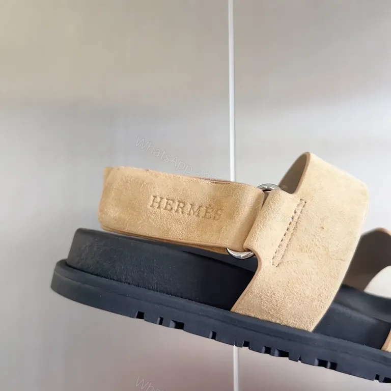 View 3 of Bold Sand & Black Hermes-Inspired Sandals: Modern Luxury Comfort