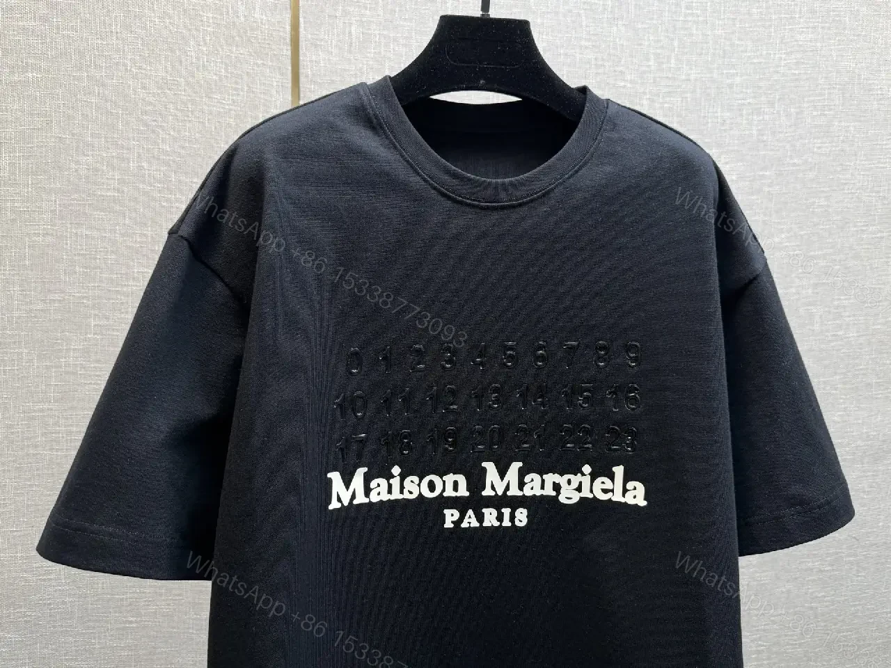 View 3 of Black Cotton Crew Neck Tee: Subtle Embroidery, Luxury Wear