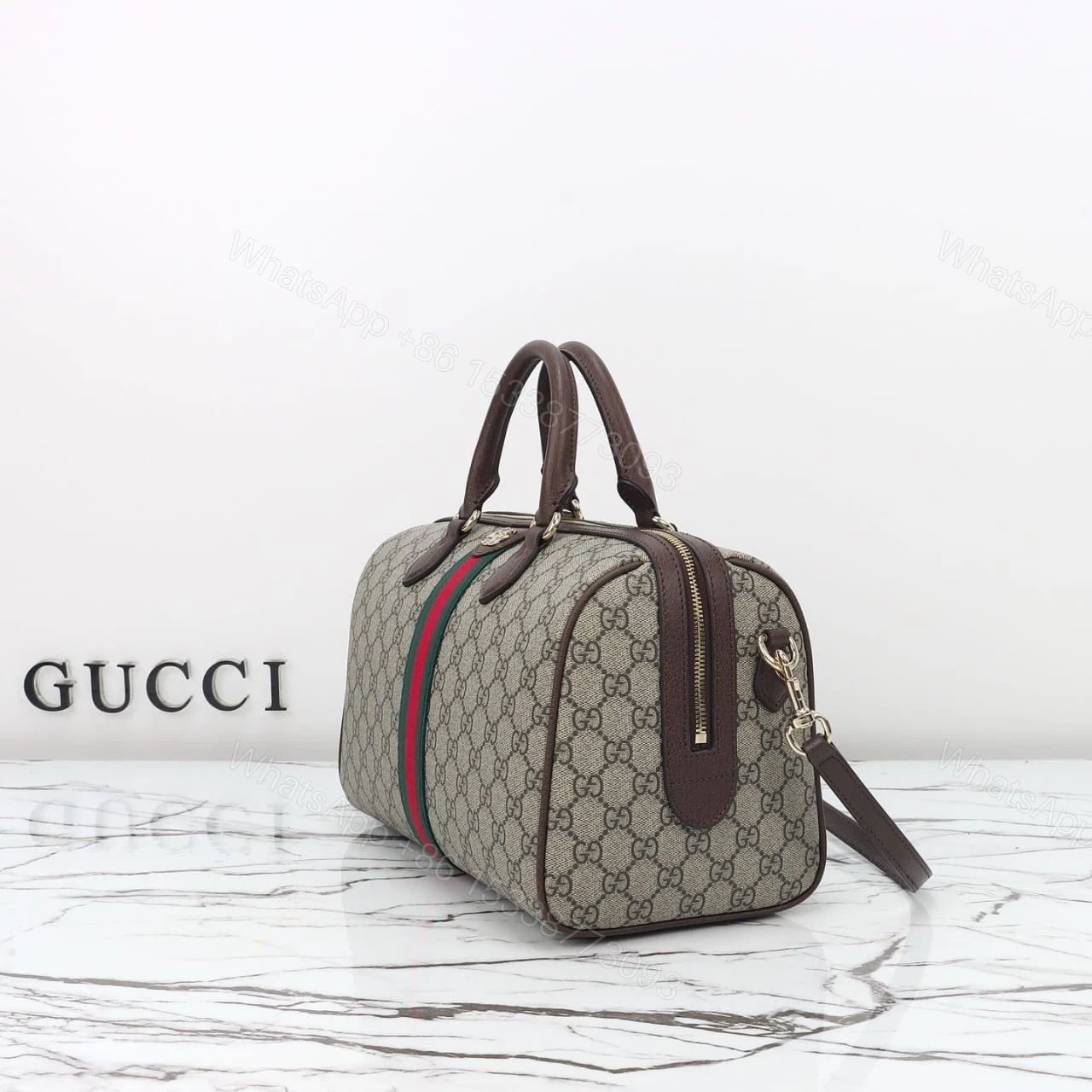 View 4 of Gucci Ophidia Large Boston Bag Beige And Dark Brown 30cm ‎836824 FAE0J 9867