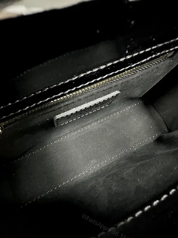 View 3 of Small-Handled Black Patent Bag: Chain Detail & Charms Brand-To-Go