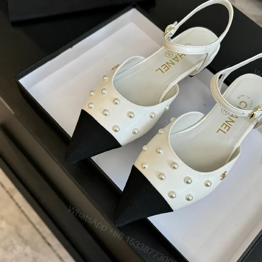 View 9 of Ivory & Black Pearl Slingbacks: Two-Tone Pointed-Toe Shoe