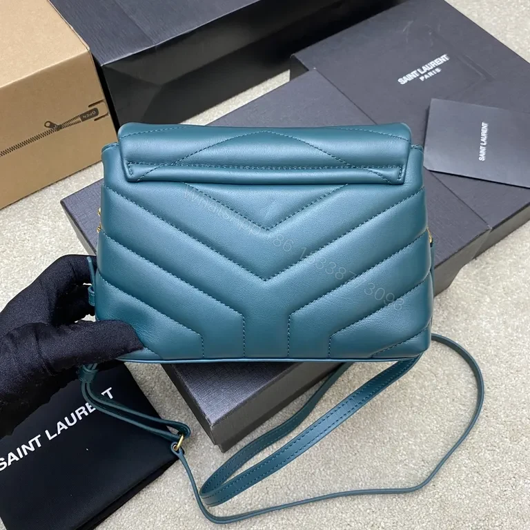 View 5 of Teal Quilted Flap Bag with Gold YSL Accent - Compact Luxury
