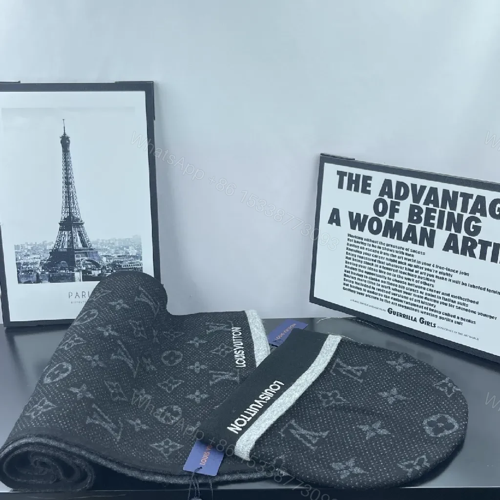 View 6 of Charcoal Monogram Scarf Set: Premium Knit + Signature Accessory