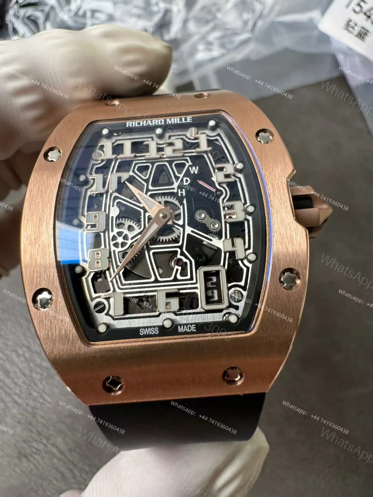 View 6 of Super Clone Richard Mille RM 67-01 Rose Gold Skeleton Black Rubber Strap
